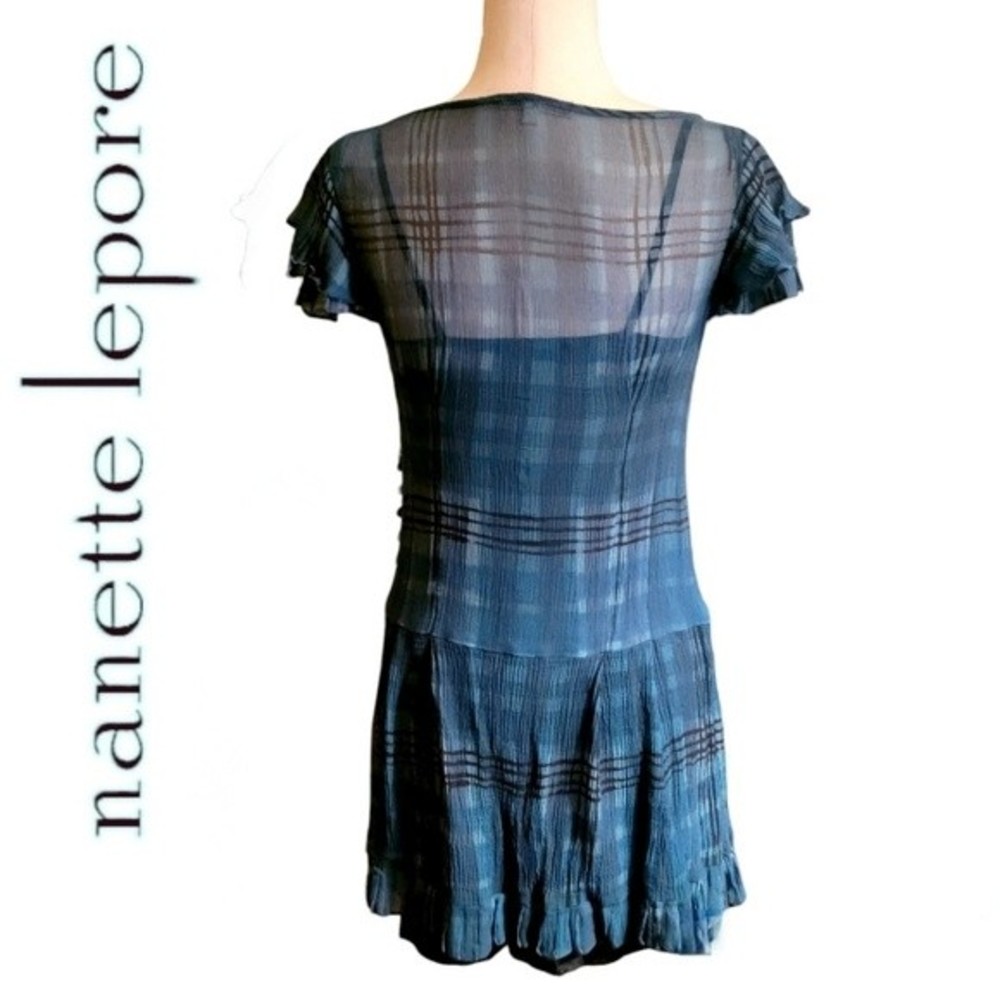 Beautiful Nanette Lapore 2-pc Silk Plaid Turqoiuse Blue Short Sleeve Dress, sz 2 - Picture 13 of 16